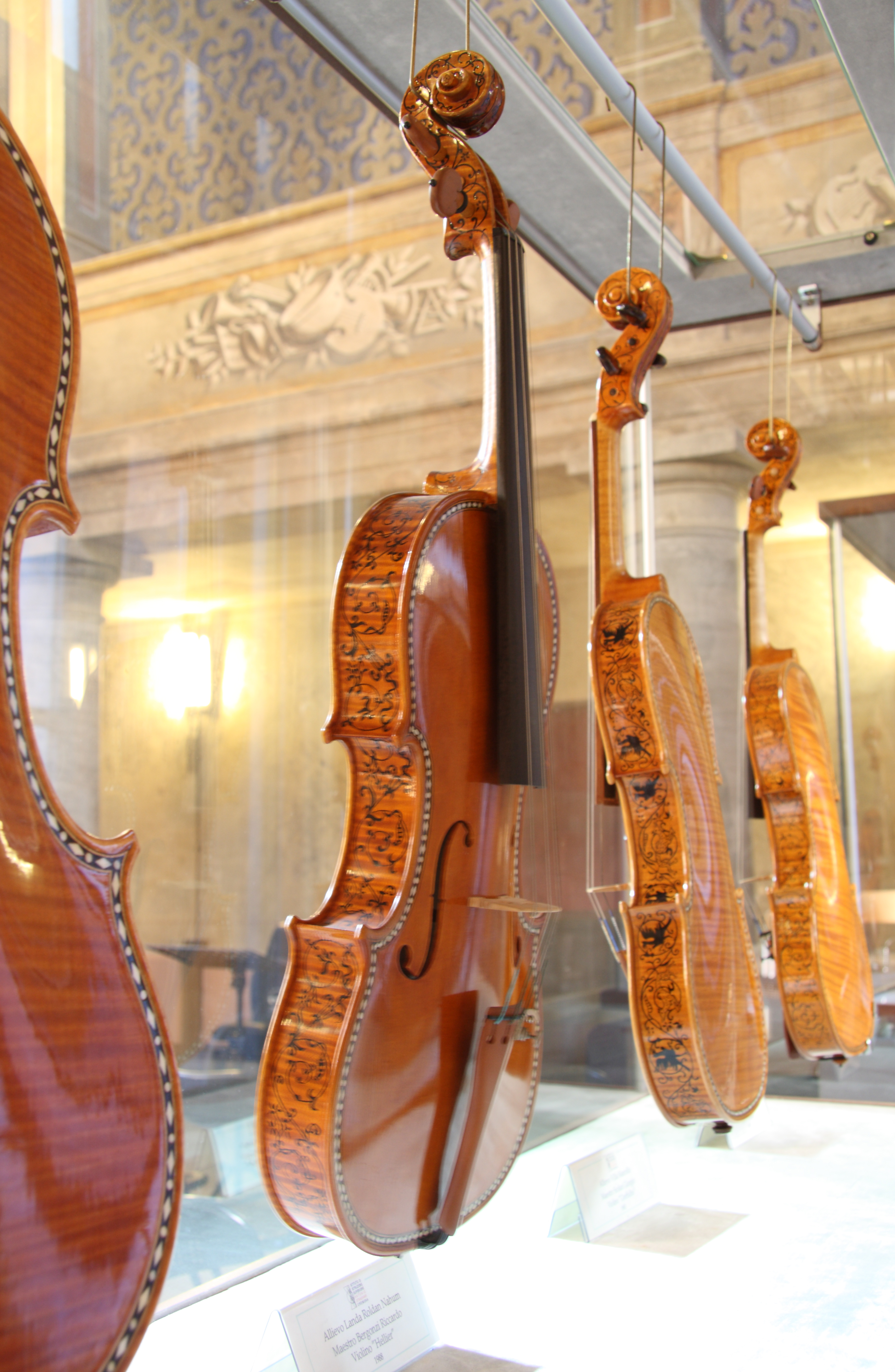 Decorated violins hanging