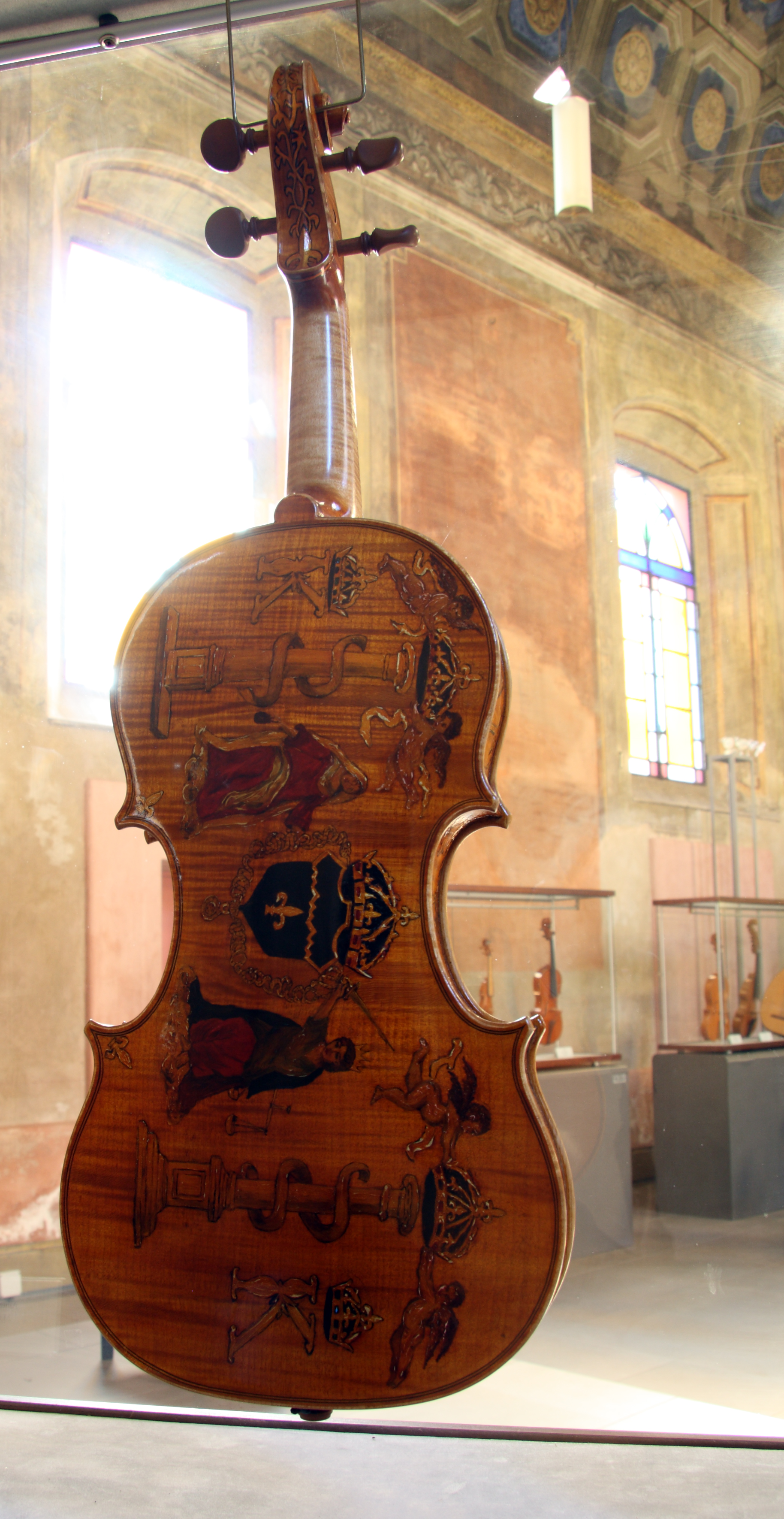 Decorated violin in museum